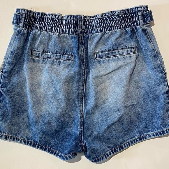STS Blue Tie Front Paper Bag Waist Intentional Faded Denim Shorts Women's Size27 - Picture 9 of 14